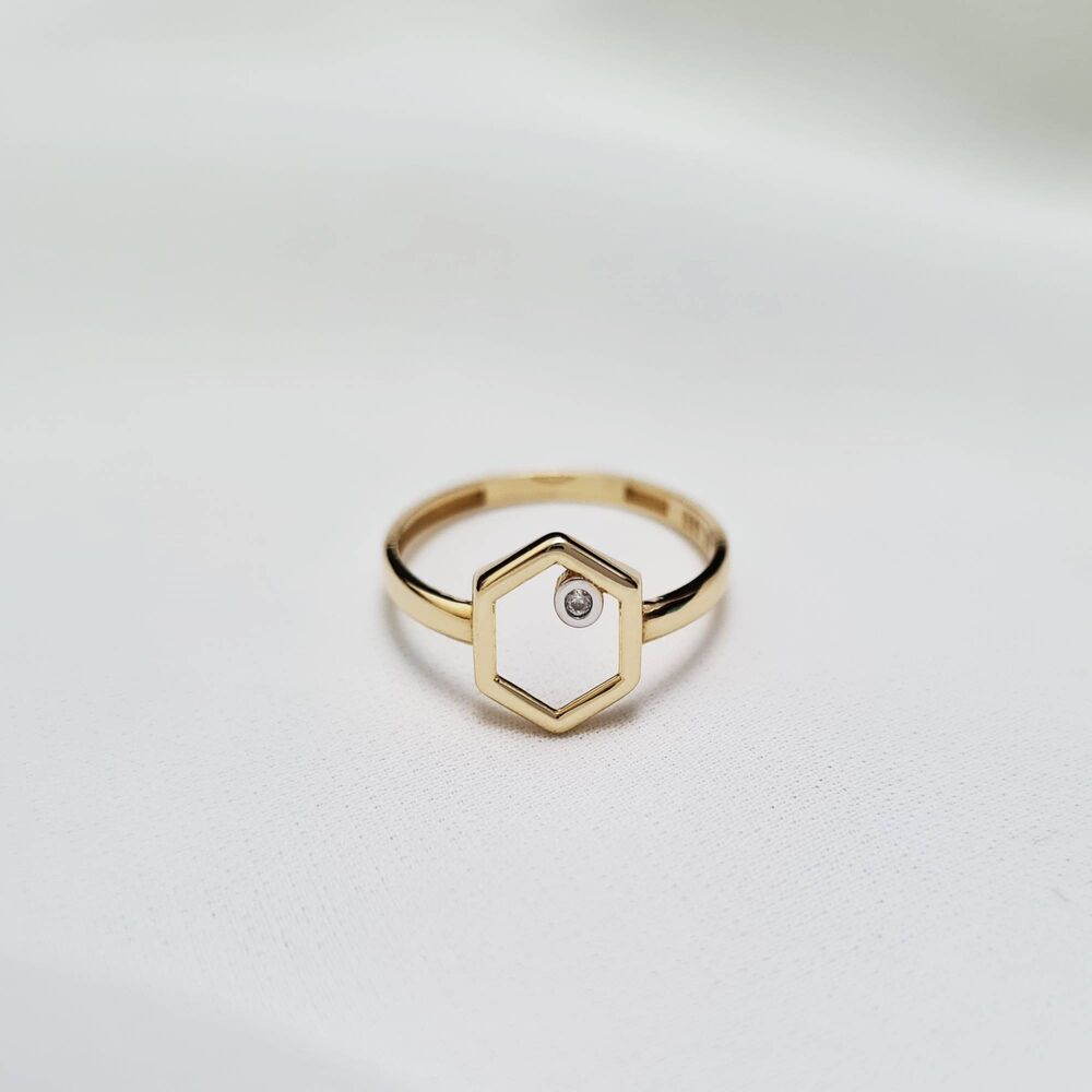 Hexagon Solid Gold Ring 14K Modern