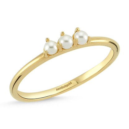 Pearl Solid Gold Ring 14K Tria Design