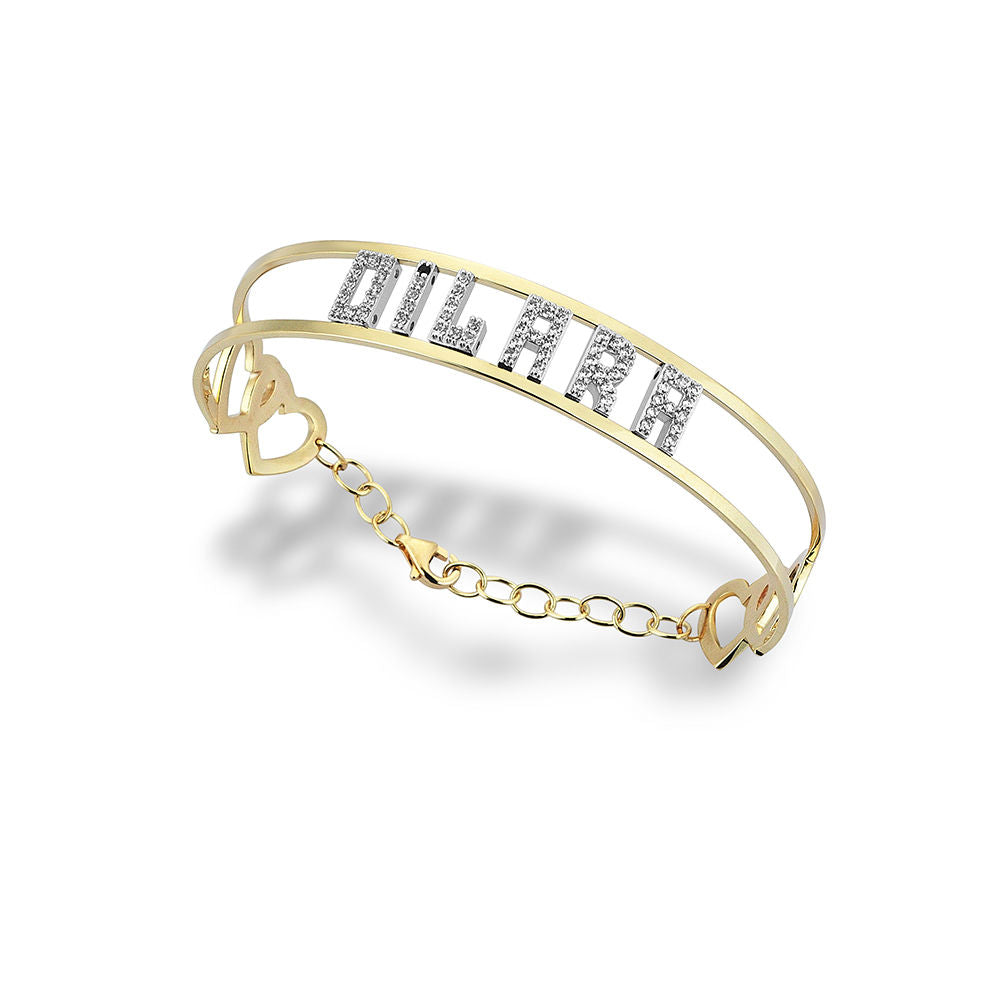 14K Solid Gold Personalized Name Bracelet With Gemstone