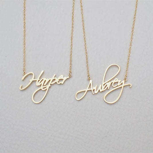 Personalized Name Necklace Solid Gold Hand Writing