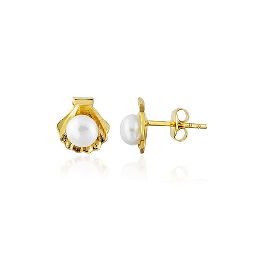 Oyster Pearl Solid Gold Earrings Nail 14K Solid Gold