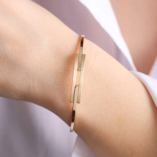 Rib Solid Gold Bracelet Two Rows