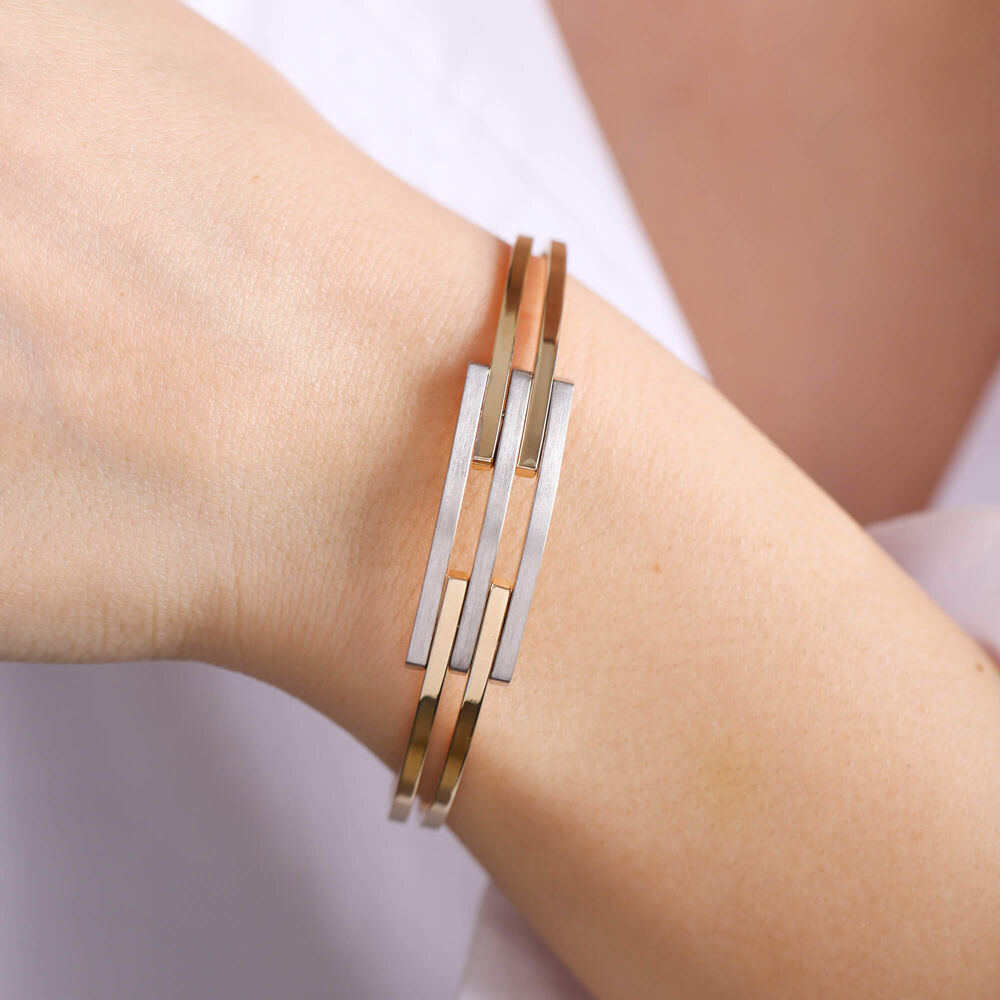 Rib Solid Gold Bracelet Three Rows