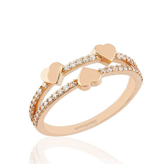 Heart Rose Solid Gold Ring 14K Solid Gold