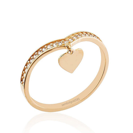 Heart Rose Solid Gold Ring 14K Solid Gold Pendant