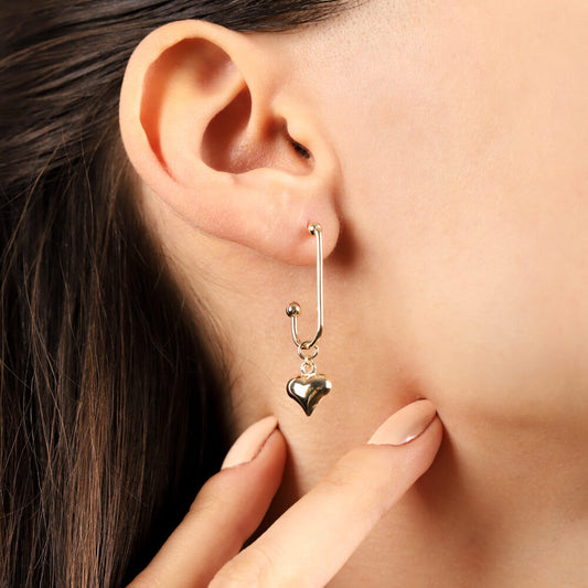 Heart Pendulum Solid Gold Earrings 14K Dorica Special Design