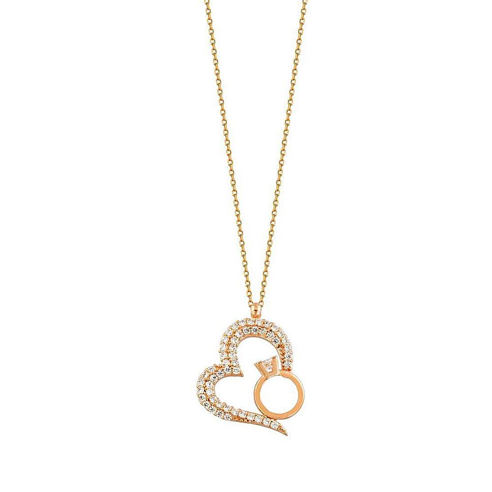 Heart Solitaire Solid Gold Necklace 14K Rose Solid Gold
