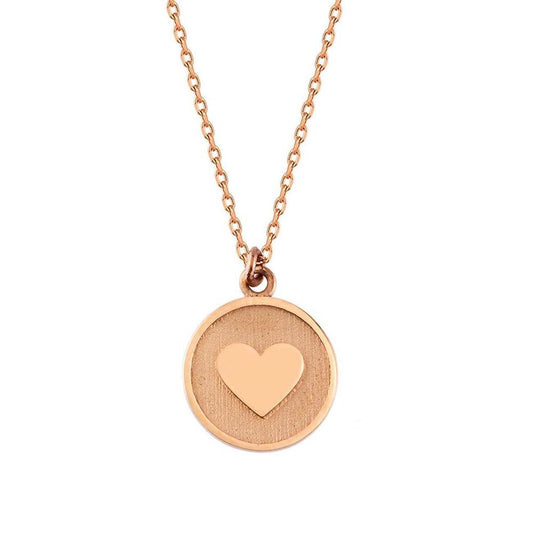 14K Rose Solid Gold Heart Round Necklace