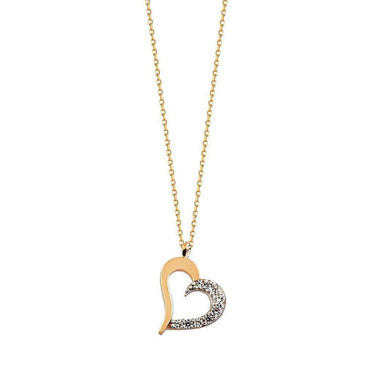 Heart Solid Gold Necklace Half With Gemstone