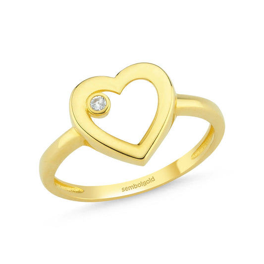 Heart Solid Gold Ring Solitaire ile 14K Solid Gold