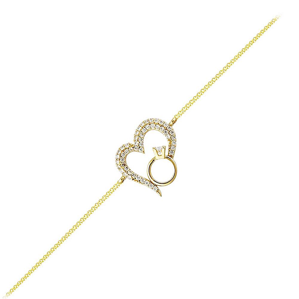 Heart Solitaire Solid Gold Chain Bracelet 14K Solid Gold