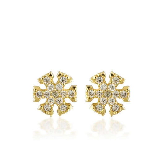 Snowflake Solid Gold Earrings With Gemstone