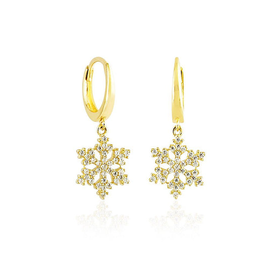 Snowflake Solid Gold Dangle Earrings 14K Solid Gold