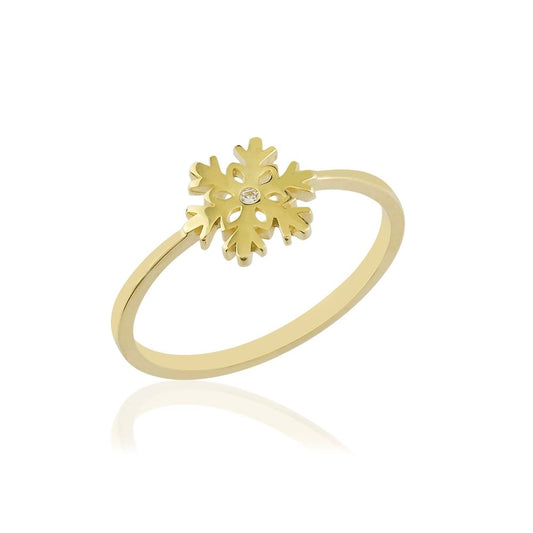 Snowflake Yellow Solid Gold Ring 14K