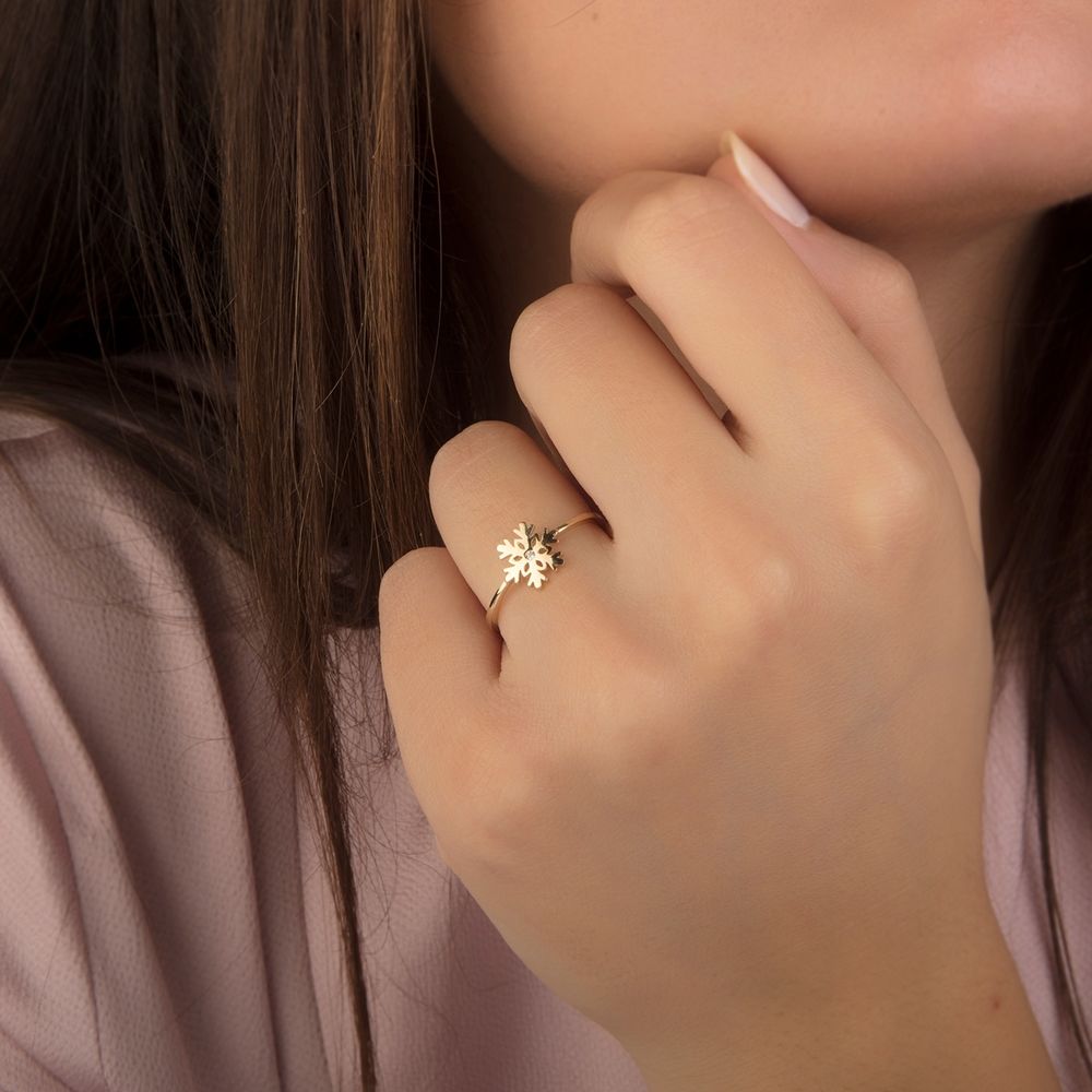Snowflake Yellow Solid Gold Ring 14K