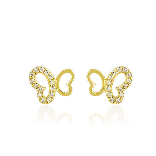 Solid Gold Butterfly Earrings Half Gemstone
