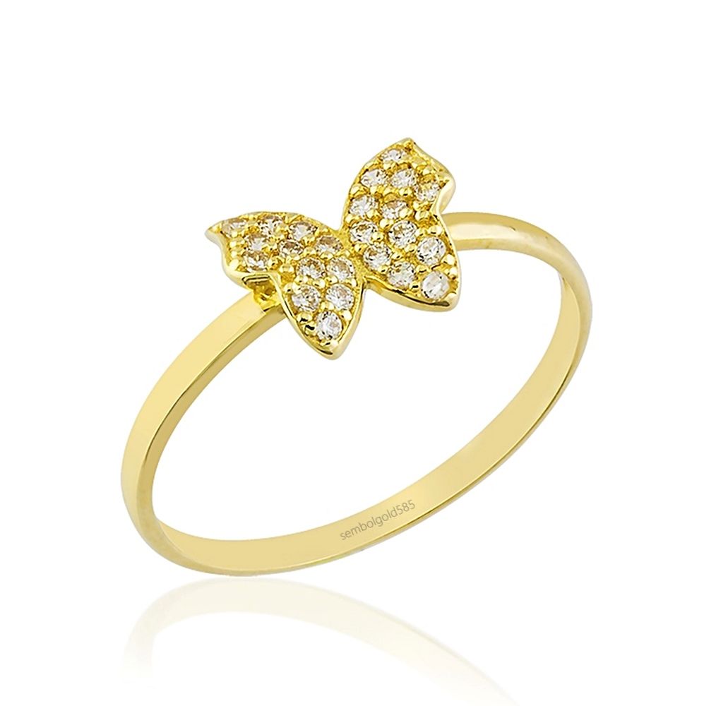Butterfly Solid Gold Ring 14K With Gemstone