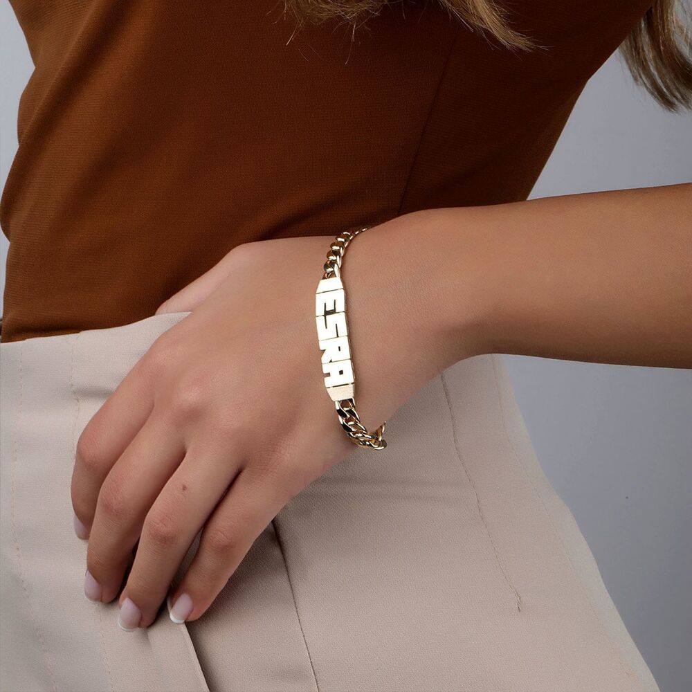 Personalized Name Solid Gold Bracelet 14K Gourmet Chain