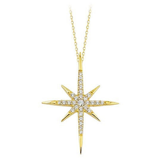 14K Solid Gold North Star Necklace With Gemstone