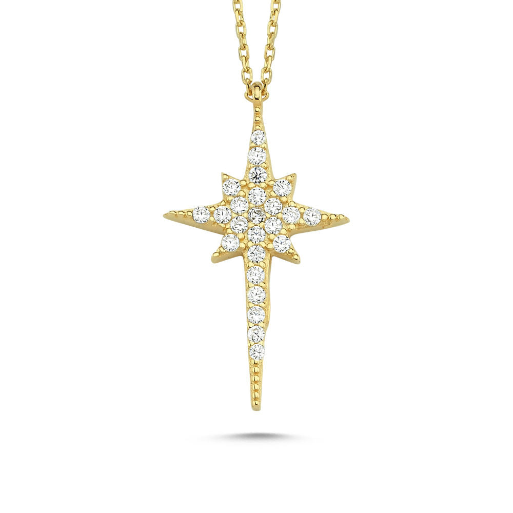 North Star Solid Gold Necklace 14K Solid Gold Zirconia 2cm