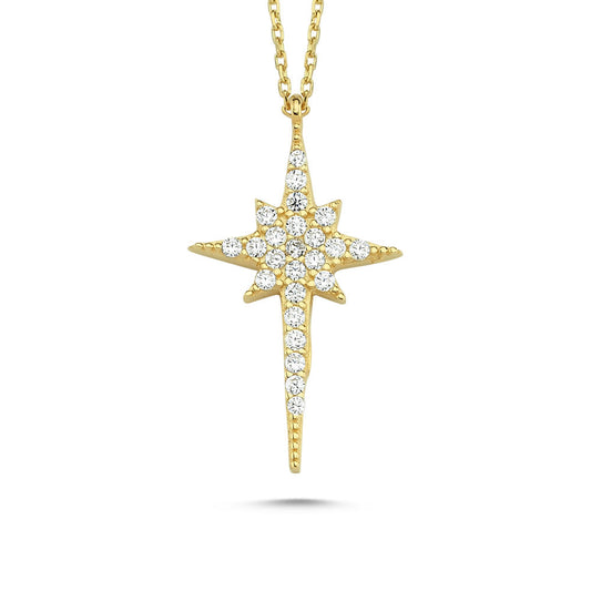 North Star Solid Gold Necklace 14K Solid Gold Zirconia 2cm