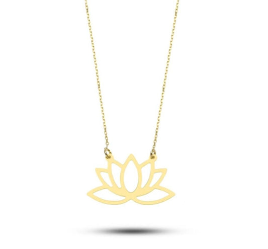 Lotus Flower Solid Gold Necklace Minimal Design