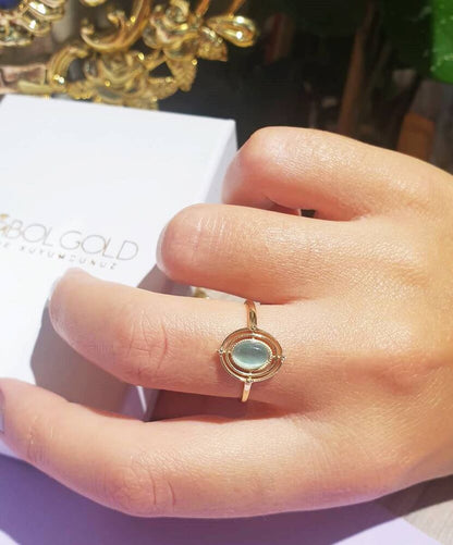 Maida Solid Gold Ring 14K Blue Quartz With Gemstone