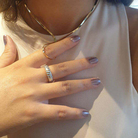 Enamel Solid Gold Ring 14K Turquoise