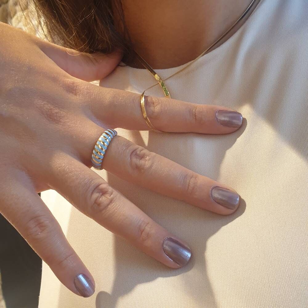 Enamel Solid Gold Ring 14K Turquoise