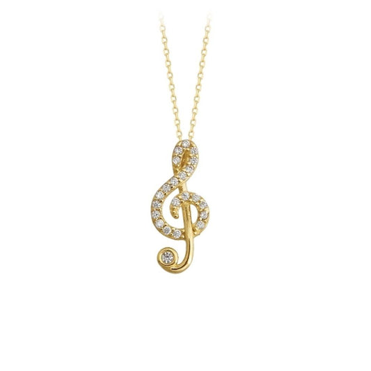 Musical Note (Sol Key) Solid Gold Necklace 14K Solid Gold With Gemstone