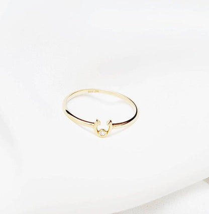 Horseshoe With Gemstone Solid Gold Ring 14K Minimal