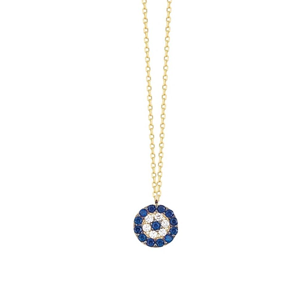 14K Solid Gold Evil Eye Necklace 1,0 cm