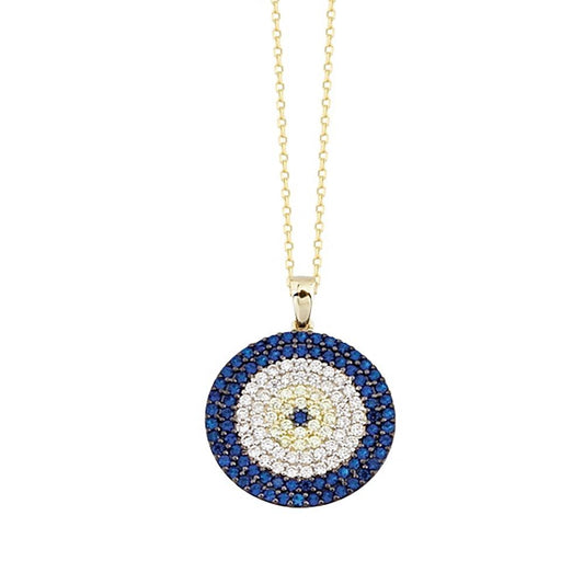 14K Solid Gold Evil Eye Necklace 2,0 cm