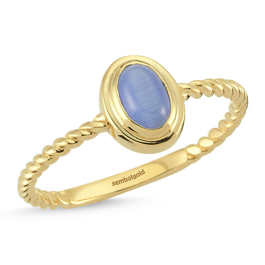 Opal Blue Solid Gold Ring 14K Twisted Design