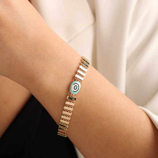 Special Design Solid Gold Evil Eye Bracelet Italy Lock