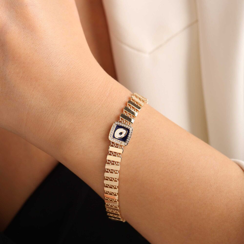 Special Design Solid Gold Evil Eye Bracelet Italy Lock