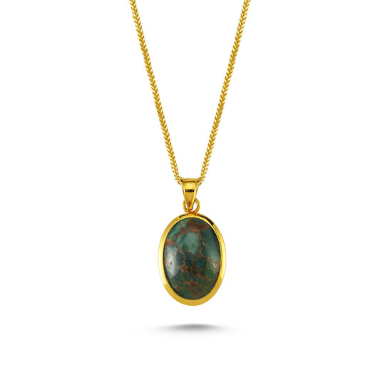 14K Solid Gold Green Lapis With Gemstone Special Design Necklace