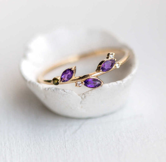 Diamond, Emerald And Amethyst Ring