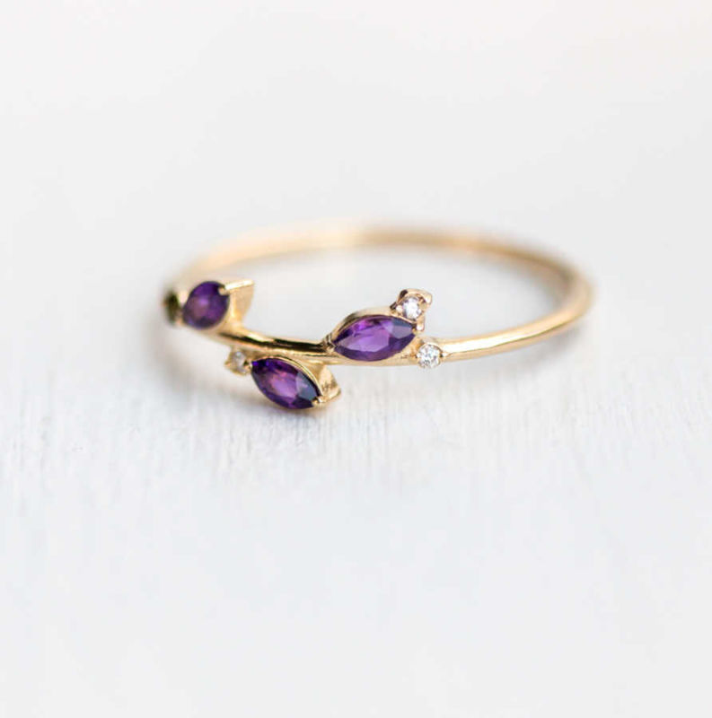 Diamond, Emerald And Amethyst Ring