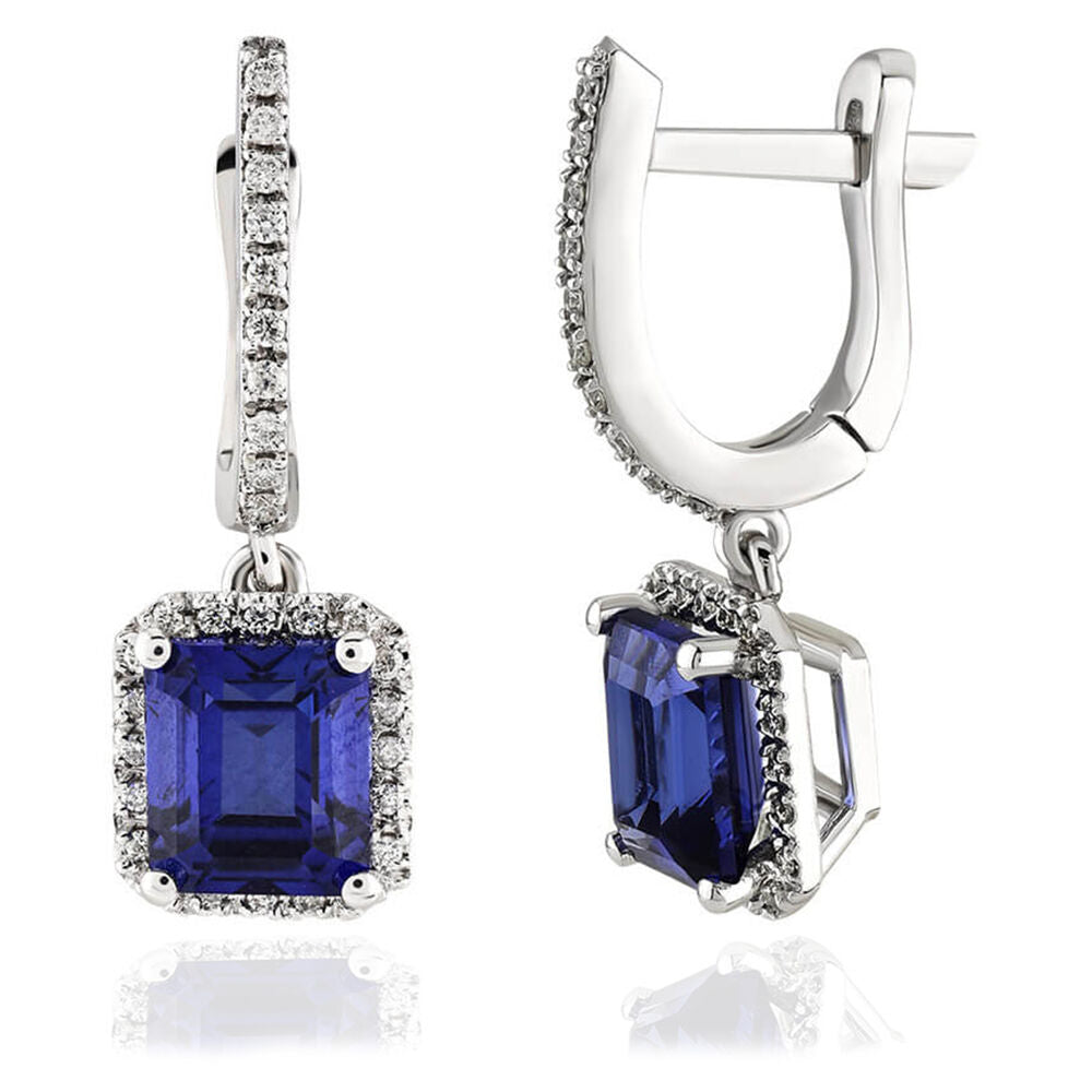 Diamond Baguette Sapphire Earrings