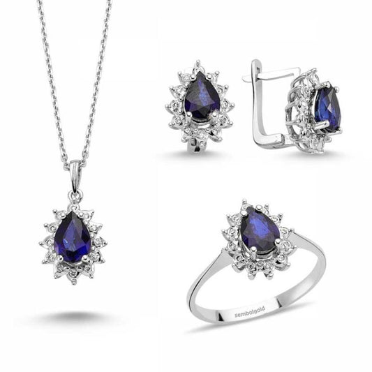 Diamond Blue Sapphire Solid Gold Set