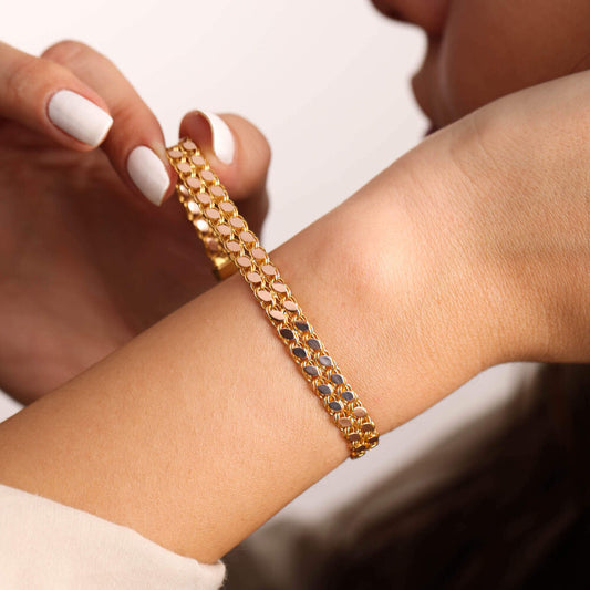 Sequin Solid Gold Bracelet 14K Solid Gold Double Row