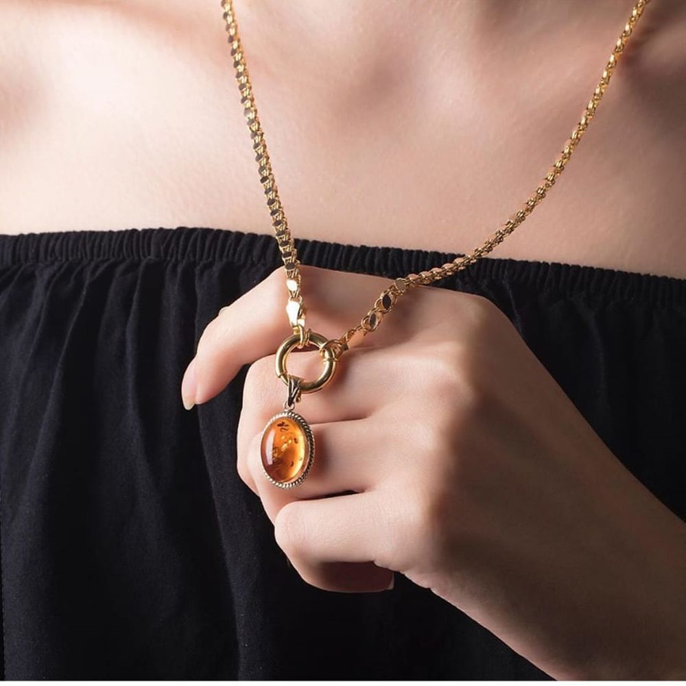 Sequin Chain Amber Solid Gold Necklace Locket