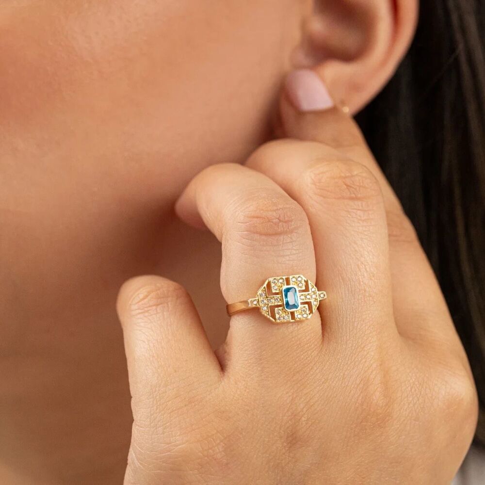 Colorful Gemstones Solid Gold Baguette Ring