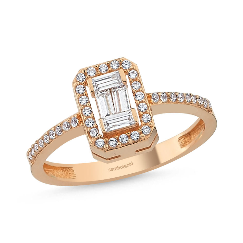 Rose Solid Gold Baguette Solitaire Ring