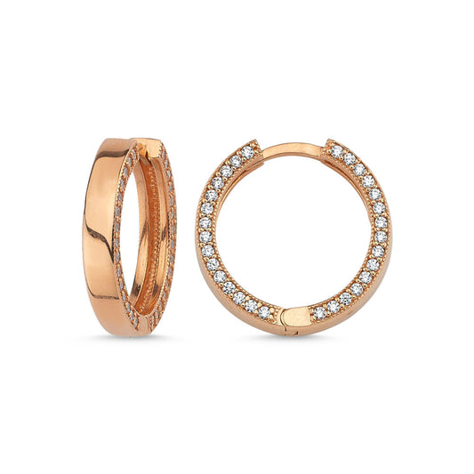 Rose Solid Gold Hoop Earrings With Gemstone