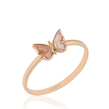 Rose Solid Gold Butterfly Ring Pearl 14K