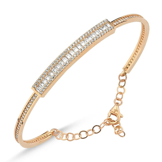 Rose Solid Gold Bracelet Baguette With Gemstone (Adjusts According to the Wrist)
