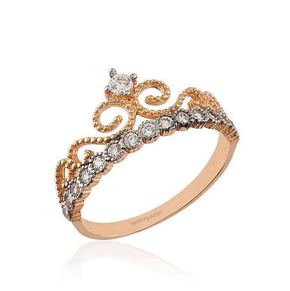 Rose Solid Gold Crown Ring 14K 2,10 Gr