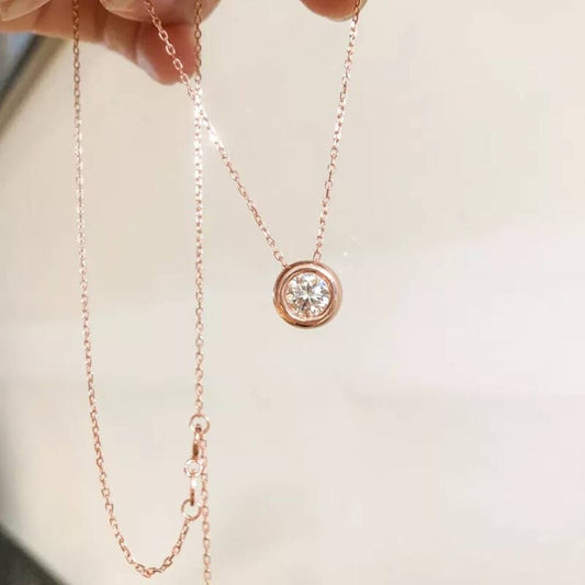 Rose Solid Gold Solitaire Necklace 14K